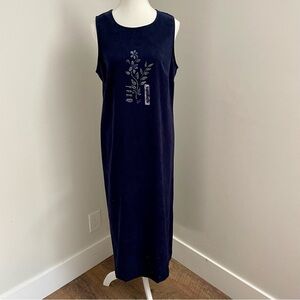 Vintage Floral Print Midi Dress Navy Blue Cottagecore Grandmacore Garden Size 10